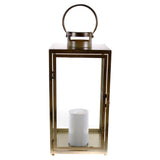 Shop4Omni 16.5 Inch Metal and Glass Tabletop Centerpiece Lantern with Flame-Less Candle