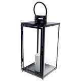 Shop4Omni 16.5 Inch Metal and Glass Tabletop Centerpiece Lantern with Flame-Less Candle