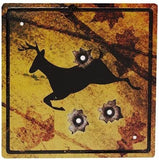 River's Edge Embossed Tin Deer Road Crossing Bullet Hole Hunting Sign