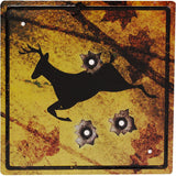 River's Edge Embossed Tin Deer Road Crossing Bullet Hole Hunting Sign