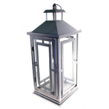 Shop4Omni 20 Inch Metal and Glass Tabletop Centerpiece Lantern with Flame-Less Candle