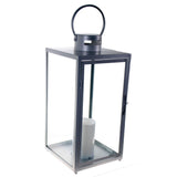 Shop4Omni 16.5 Inch Metal and Glass Tabletop Centerpiece Lantern with Flame-Less Candle