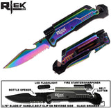 Rtek 8-1/2" Tactical Spring Assisted Titanium Survival 7 in 1 Pocket Knife w LED