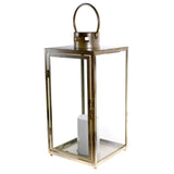 Shop4Omni 16.5 Inch Metal and Glass Tabletop Centerpiece Lantern with Flame-Less Candle