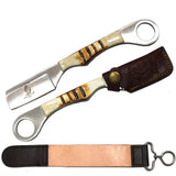 8" Bone Collector Straight Blade Razor Knife w/ Leather Strop + Sheath