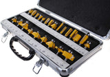 S4O 24 Piece Carbide Router Bit Tools Set 1/2 1/4 Inch + Case Wood Door Trim Cut