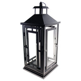 Shop4Omni 20 Inch Metal and Glass Tabletop Centerpiece Lantern with Flame-Less Candle