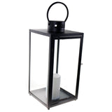 Shop4Omni 16.5 Inch Metal and Glass Tabletop Centerpiece Lantern with Flame-Less Candle