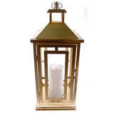 Shop4Omni 20 Inch Metal and Glass Tabletop Centerpiece Lantern with Flame-Less Candle
