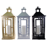 Shop4Omni 20 Inch Metal and Glass Tabletop Centerpiece Lantern with Flame-Less Candle