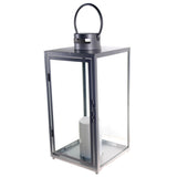 Shop4Omni 16.5 Inch Metal and Glass Tabletop Centerpiece Lantern with Flame-Less Candle