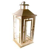 Shop4Omni 20 Inch Metal and Glass Tabletop Centerpiece Lantern with Flame-Less Candle
