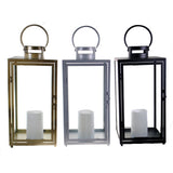 Shop4Omni 16.5 Inch Metal and Glass Tabletop Centerpiece Lantern with Flame-Less Candle