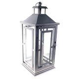 Shop4Omni 20 Inch Metal and Glass Tabletop Centerpiece Lantern with Flame-Less Candle