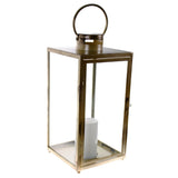 Shop4Omni 16.5 Inch Metal and Glass Tabletop Centerpiece Lantern with Flame-Less Candle