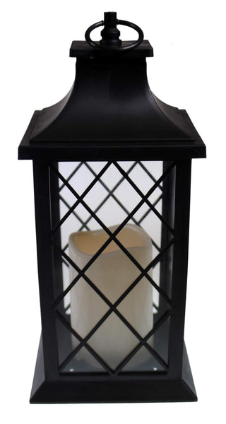Celebrate the season 12 Inch Decorative LED Lantern w Flickering Candle (Black)