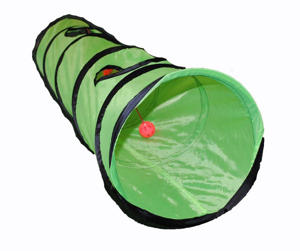 Brand New Kitty Cat Play Tunnel Pet Toy - Four Exit Holes - 4 Feet Long - Green