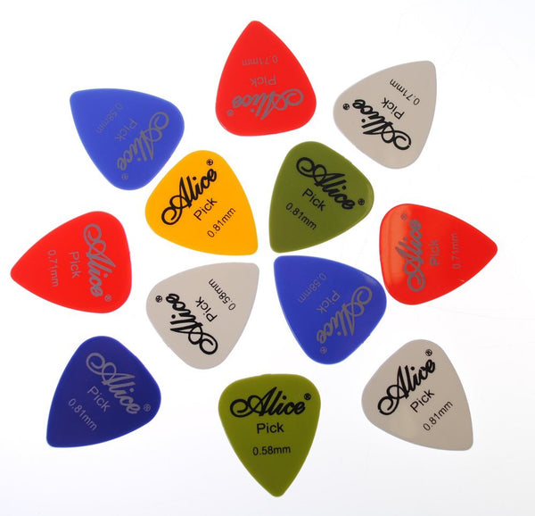 Alice 12 Pack Nylon Guitar Picks .58mm/.71mm/.81mm - Assorted Colors