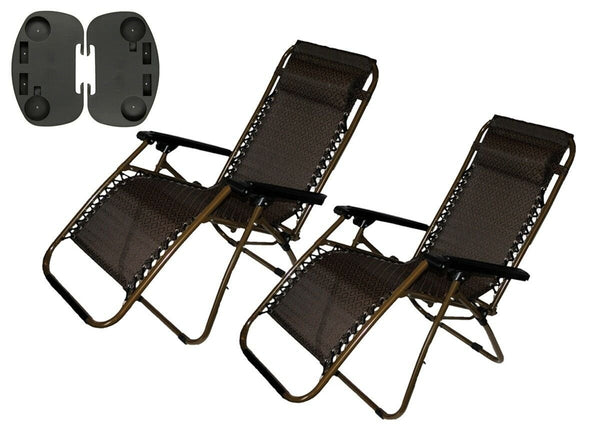 Set of 2: Zero-Gravity Canopy Lawn & Patio Chair with Head Rest & Utility Tray