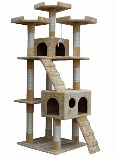 Shop4Omni 72 Inch Beige Cat Tree Lounge Tower Kitty Condo with Scratching Posts