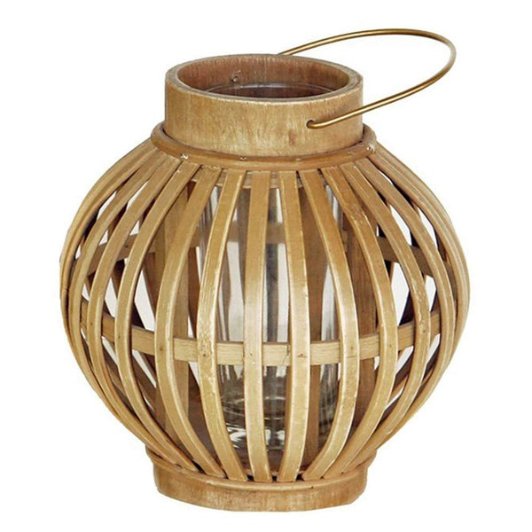 Great Finds 6-1/2 Inch Round Bamboo Lantern with Glass Candle Holder