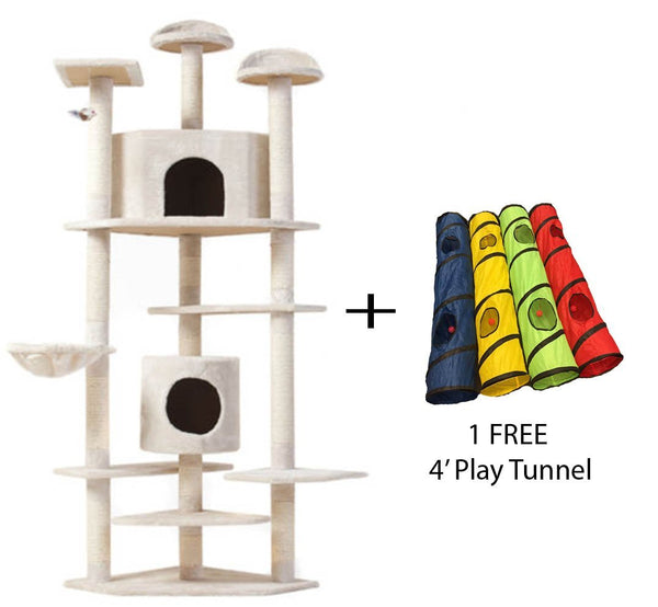 7' Cat Tree Multi-Level Pet House Kitty Condo Scratching Post + FREE Play Tunnel