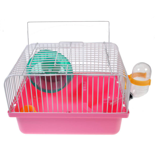 Shop4Omni Portable Traveler Hamster Cage Gerbil Habitats with Wheel - Pink