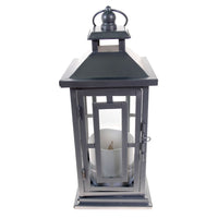 Shop4Omni 12 Inch Metal and Glass Tabletop Centerpiece Lantern with Flame-Less Candle