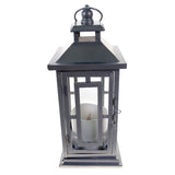 Shop4Omni 12 Inch Metal and Glass Tabletop Centerpiece Lantern with Flame-Less Candle