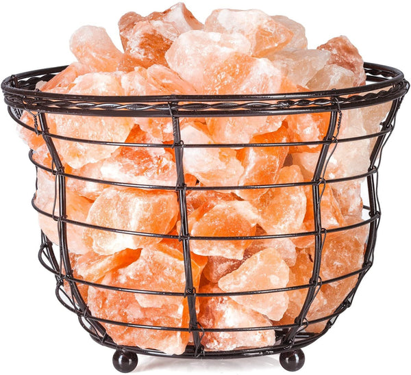 HemingWeigh Himalayan Salt Chip Lamp in Metal Basket Bowl 8x7.15” Electric Wire and Bulb Included