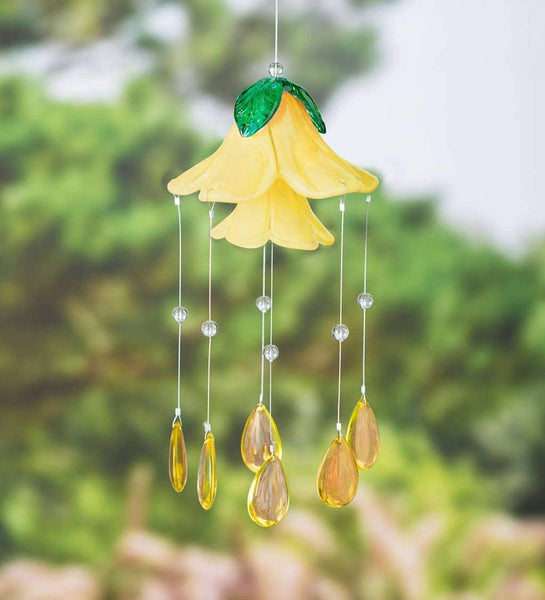 Plow & Hearth Hanging Blown Glass Flower and Droplets Mobile