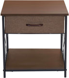 Household Essentials Walnut and Black 8047-1 End Table with Drawer Metal, 20" L x 20" W x 20" H
