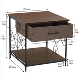 Household Essentials Walnut and Black 8047-1 End Table with Drawer Metal, 20" L x 20" W x 20" H