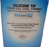 HiDR8 10 Pack of Re-Usable Stainless Steel Straws w Silicone Tips
