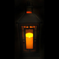 Shop4Omni 16 Inch Metal and Glass Tabletop Centerpiece Lantern with Flame-Less Candle - Silver