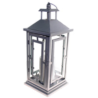 Shop4Omni 16 Inch Metal and Glass Tabletop Centerpiece Lantern with Flame-Less Candle - Silver