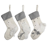 Transpac Imports, Inc. Woodland Faux Fur Cream and Grey 20 x 12 Polyester Christmas Stockings Set of 3