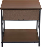 Household Essentials Walnut and Black 8047-1 End Table with Drawer Metal, 20" L x 20" W x 20" H