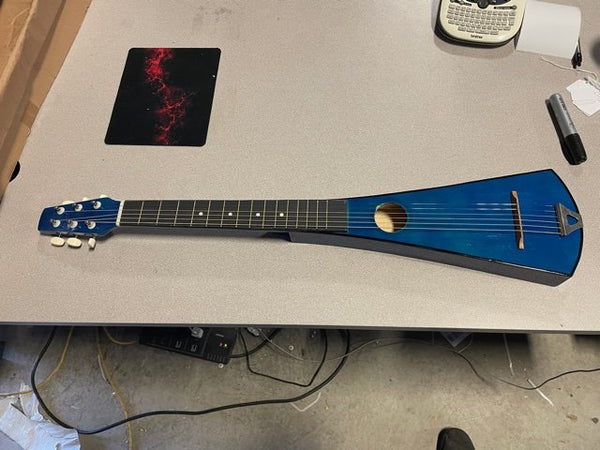 Damaged Shop4Omni 6 Steel String Backpacker Acoustic Travel Guitar - Blue