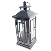 Shop4Omni 12 Inch Metal and Glass Tabletop Centerpiece Lantern with Flame-Less Candle