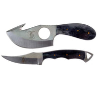 Bone Collector Hunting Knife Two Piece Set, 7" Straight Edge and 7" Gut Hook Blades Black Bone Full Tang Skinner (Black Bone)