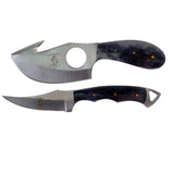 Bone Collector Hunting Knife Two Piece Set, 7" Straight Edge and 7" Gut Hook Blades Black Bone Full Tang Skinner (Black Bone)