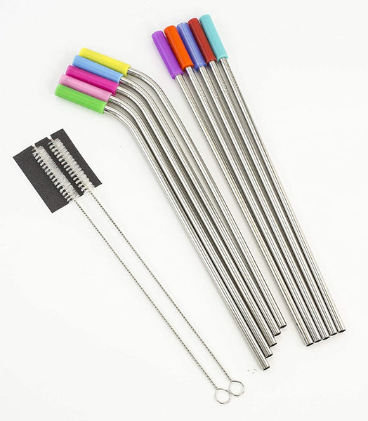 HiDR8 10 Pack of Re-Usable Stainless Steel Straws w Silicone Tips