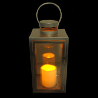 S4O 13" Metal and Glass Tabletop Centerpiece Lantern with Flame-Less Candle