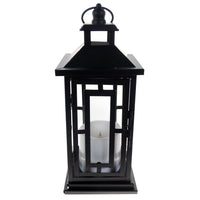 Shop4Omni 12 Inch Metal and Glass Tabletop Centerpiece Lantern with Flame-Less Candle