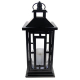 Shop4Omni 12 Inch Metal and Glass Tabletop Centerpiece Lantern with Flame-Less Candle