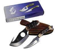 Bone Collector Hunting Knife Two Piece Set Straight Edge/Gut Hook Skinner - Bone