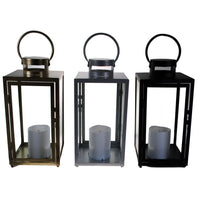 Shop4Omni 10 Inch Metal and Glass Tabletop Centerpiece Lantern Flame-Less Candle