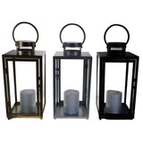 Shop4Omni 10 Inch Metal and Glass Tabletop Centerpiece Lantern Flame-Less Candle