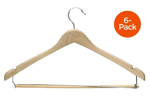 Honey Can Do 6-Pack of Maple Finished Suit Hangers with Non-Slip Pant Clamp